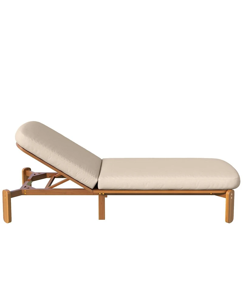 Asagikoiai Acacia Wood Adjustable Outdoor Chaise Lounge with Water-Resistant Cushion