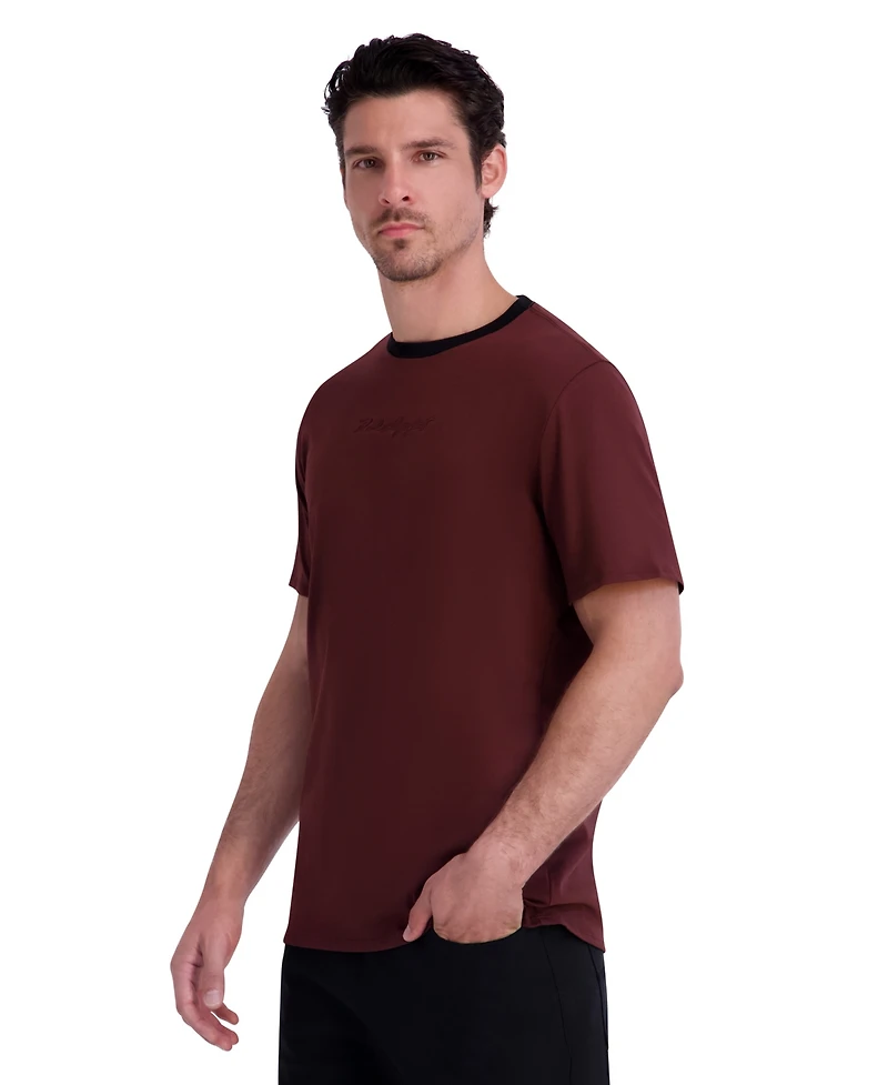 Karl Lagerfeld Paris Men's Embossed-Signature Contrast-Trim T-Shirt