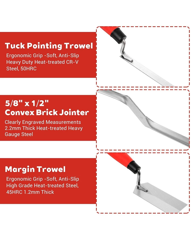 Xdovet Masonry Tool Set Stainless Steel Trowel Jointer 6piece