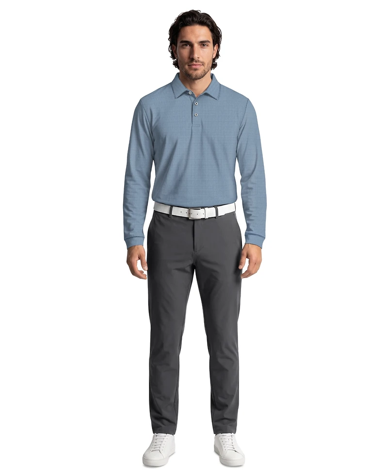 Pga Tour Men's Mini Diamond Jacquard Golf Long-Sleeve Polo Shirt