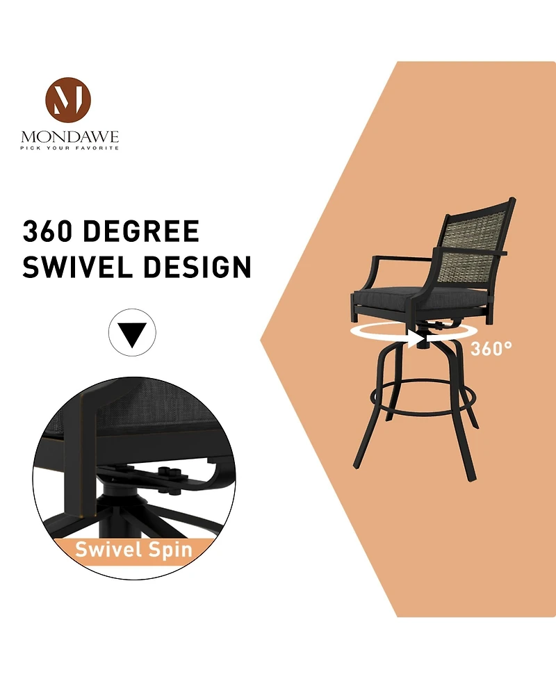 Mondawe Cast Aluminum 360degree(s) Rotating Rocking Chair With Cushion (Set of 2)