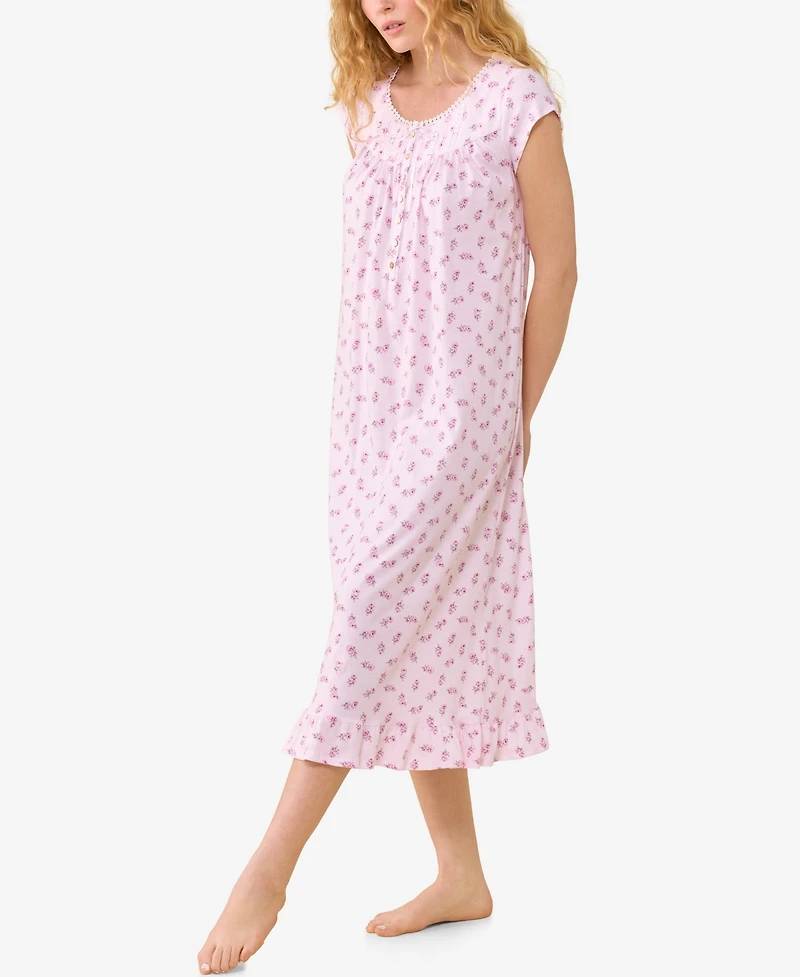 Eileen West Women's Cap-Sleeve Floral Ruffled-Hem Nightgown