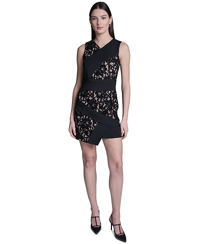 Bcbg Women's Lace Crepe Combo Mini Dress