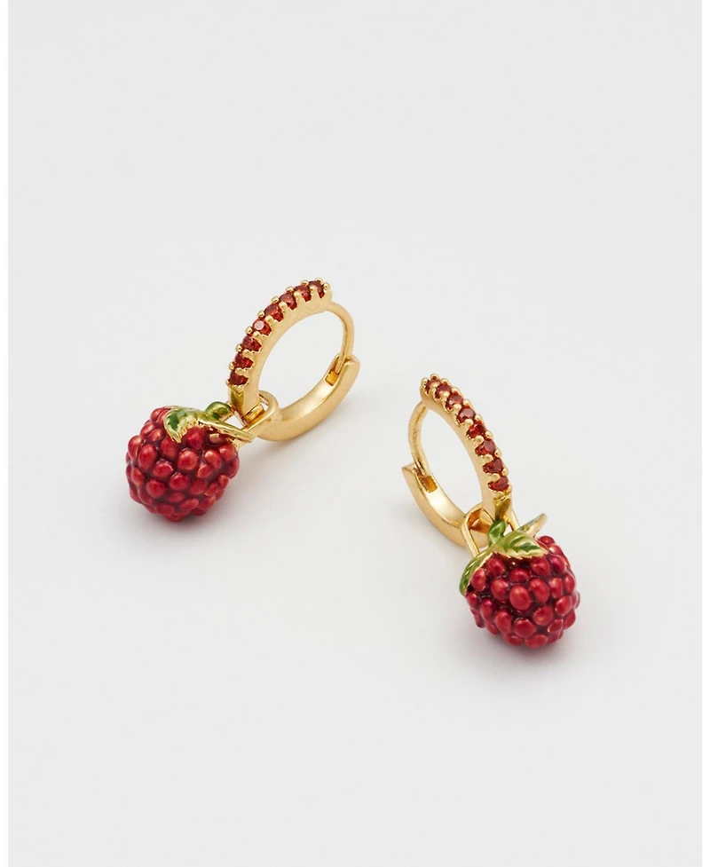 Fable England Orla Raspberry Huggie Earrings in Gold