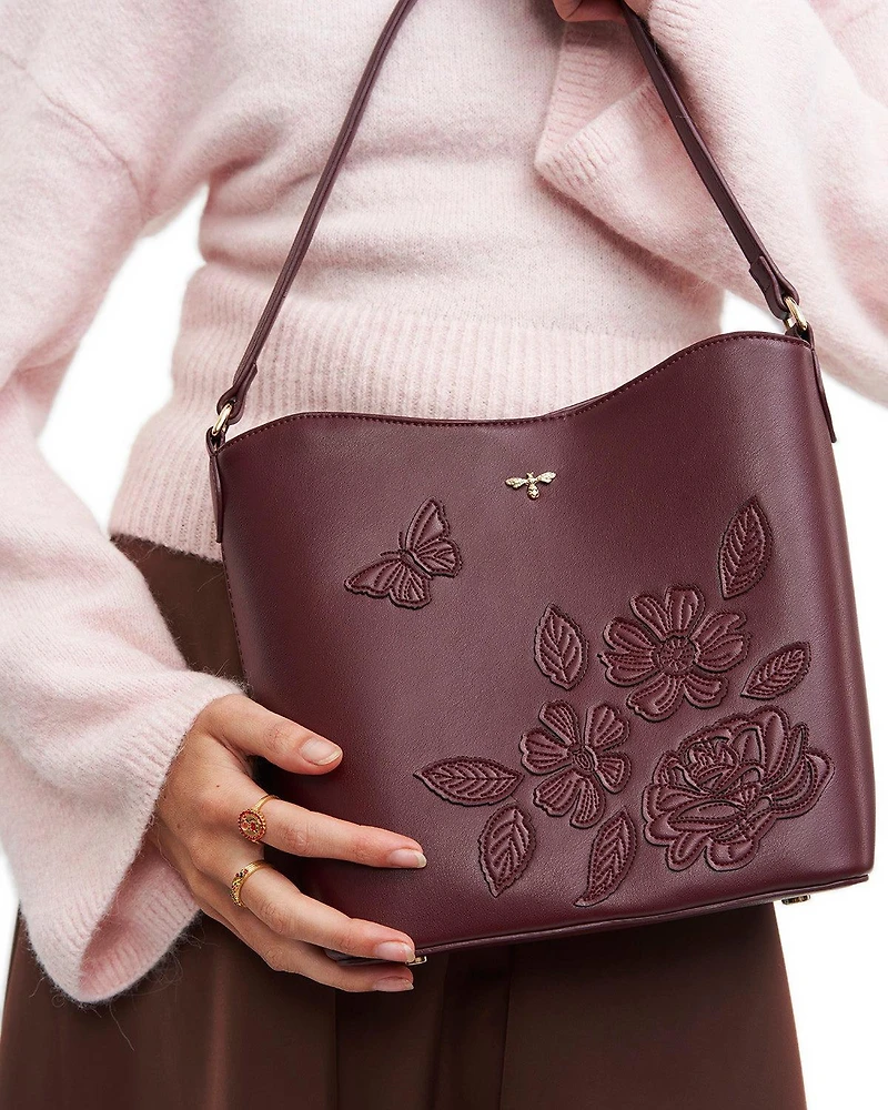 Fable England Floral Applique Margot Bucket Bag