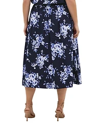 City Chic Plus Vacay Floral-Print Midi A-Line Skirt