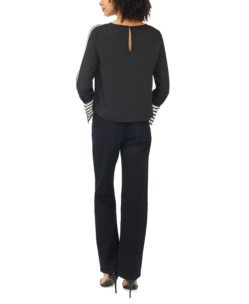 Vince Camuto Women's Contrast-Trim Long-Sleeve Top
