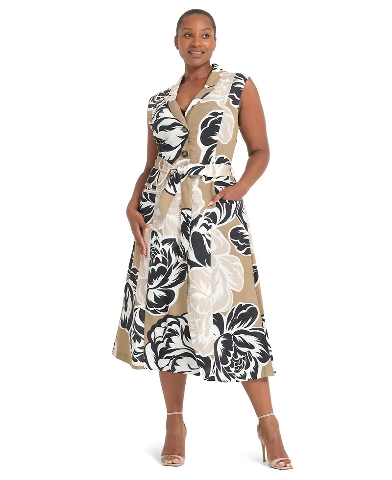 Estelle Women's Johanna Floral Linen Belted Midi Dress