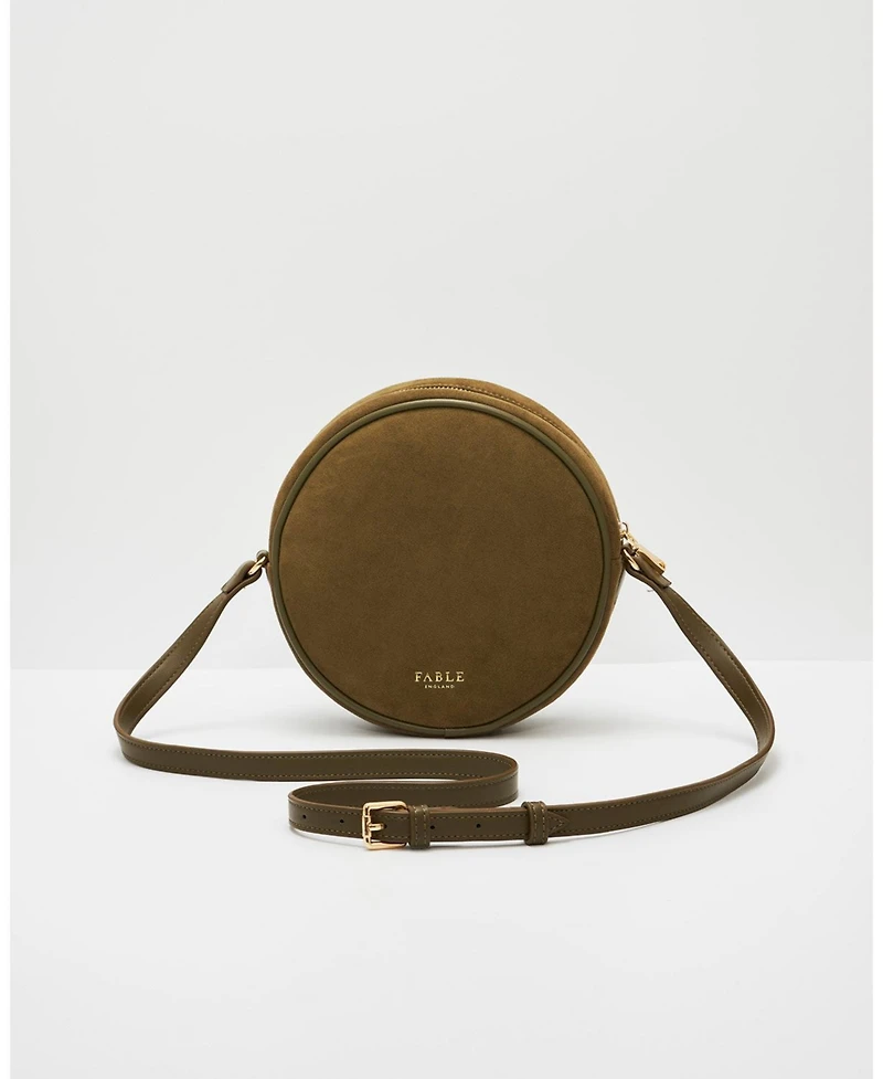 Fable England Chloe Hedgehog Embroidered Faux Suede Circle Bag
