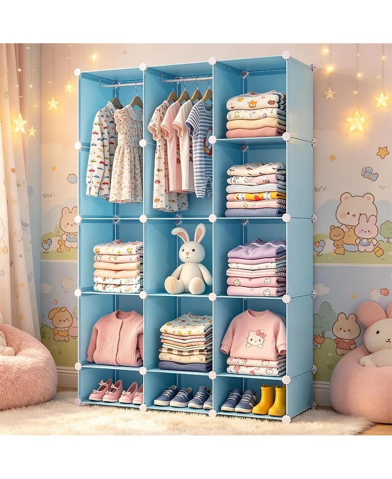 Slickblue 3-Cube Modular Kids Wardrobe with Clothes Rods and Storage Shelves