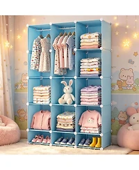 Slickblue 3-Cube Modular Kids Wardrobe with Clothes Rods and Storage Shelves
