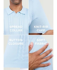 Spring + Mercer Men's Cable Knit Johnny Collar Short Sleeve Sweater Polo