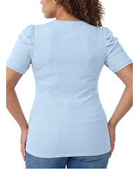Torrid Plus Belle Isle Short-Puff Sleeves Ruched Cotton-Blend T-Shirt