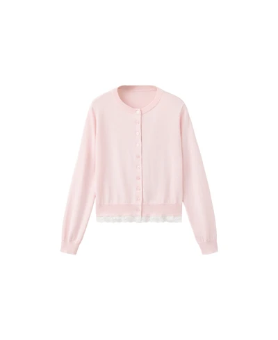 Mango Women's Lightweight Lace Detail Knit Cardigan