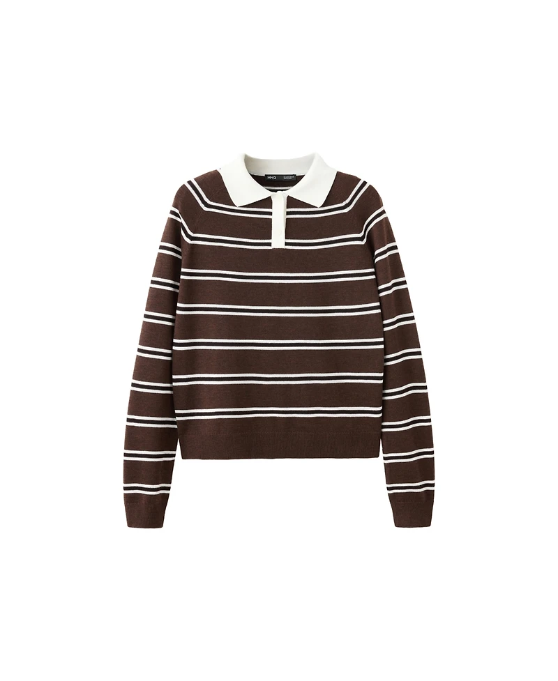 Mango Women's Striped Polo-Neck Sweater