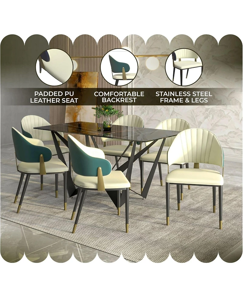 LeisureMod Aria Modern Dining Chair with Metal Legs Armless Upholstered Leather Accent Chair, Contemporary Side Chair for Dining and Kitchen