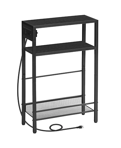 Slickblue Slim Side Table with Charging Station and Storage Shelf for Living Room, Bedroom, Office
