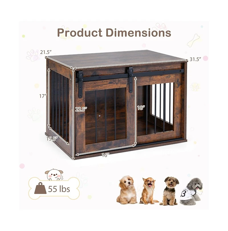 Ruie Dog Crate Furniture 31.5 in Wooden Pet Kennel End Table with Sliding Barn Door