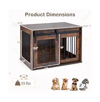 Ruie Dog Crate Furniture 31.5 in Wooden Pet Kennel End Table with Sliding Barn Door
