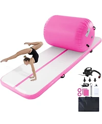 Sugift 2 Pcs Inflatable Gymnastics Air Mat Set with Electric Pump and Air Roller for Training