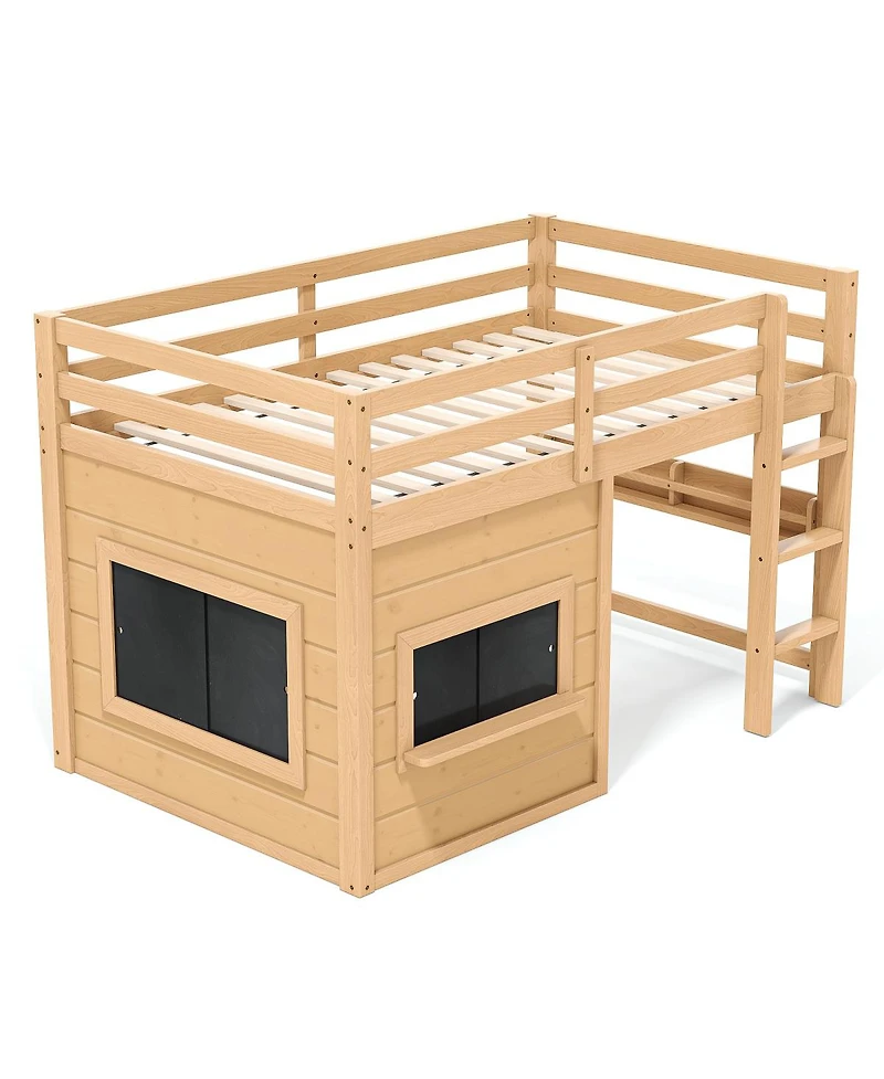 Streamdale Furniture Twin Loft Bed with Slide, Chalkboard and Bookshelf