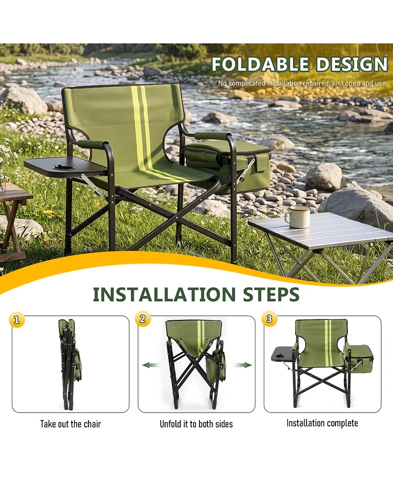 Slickblue Outdoor Folding Camping Chair with Aluminum Frame and Cooler Bag