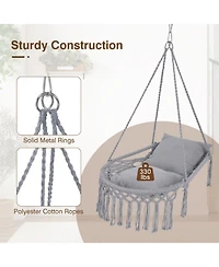 Sugift Macrame Hammock Swing Chair with 2 Removable Cushions and Bohemian Fringe