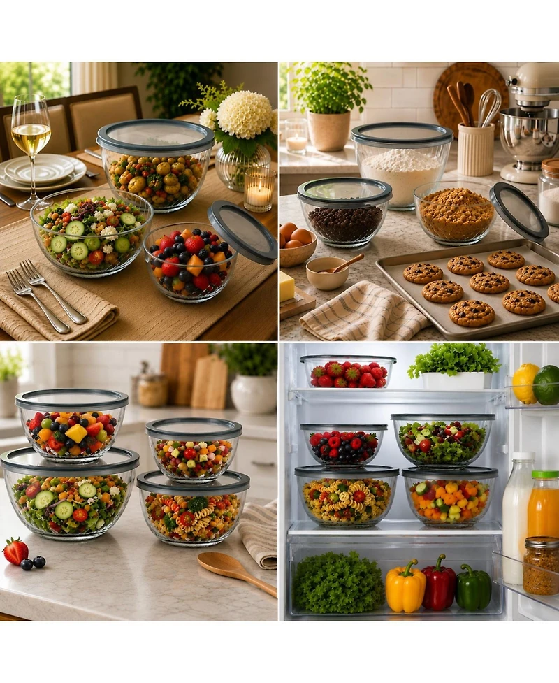 Sorbus 4-Piece Glass Bowl Set with Airtight Plastic Lids