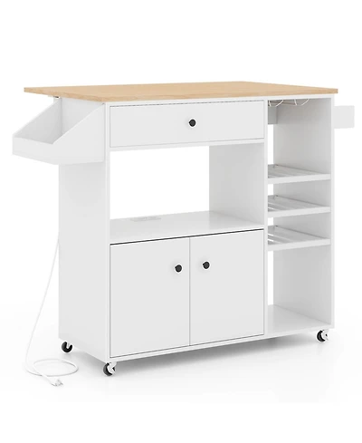 Volenca Rolling Kitchen Island Cart with Power Outlet, Drop Leaf and Casters