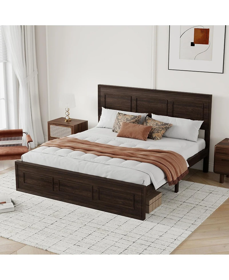 Streamdale Furniture Queen Size Pine Wood Bed with Adjustable Headboard