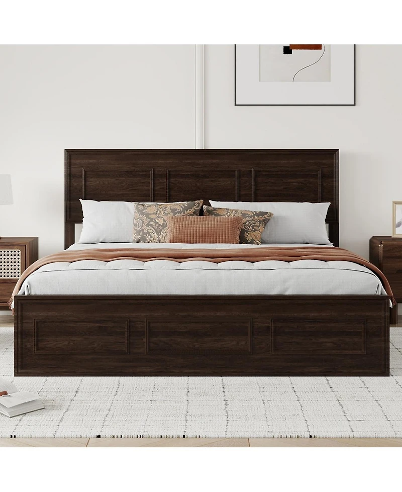 Streamdale Furniture Queen Size Pine Wood Bed with Adjustable Headboard