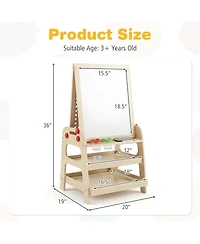 Gymax 2-in-1 Easel for Kids Wooden Art Easel with Magnetic board and Marble Run Game