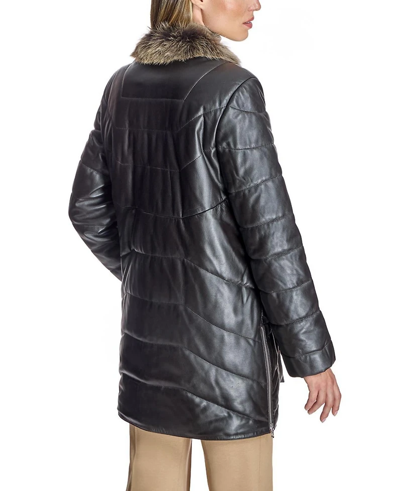 Julia & Stella by Maximilian Women's and Toscana Collar Quilted Leather Coat