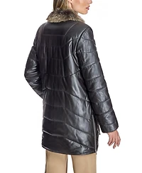 Julia & Stella by Maximilian Women's and Toscana Collar Quilted Leather Coat
