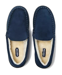 Lands' End Men's Wide Width Suede Fuzzy-Lined Moccasin Slippers