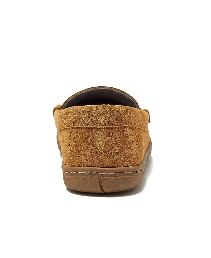 Lands' End Men's Flannel Lined Suede Slip On Moccasin Slippers