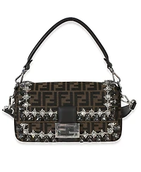 Pre-Owned Fendi Brown Ff Jacquard Strass Crystal Embellished Baguette Bag
