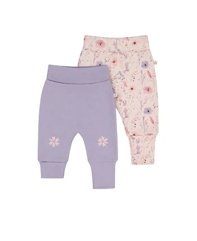 Deux par Deux Baby Girls' Floral Cotton-Blend Pull-On Pants, 2-Pack