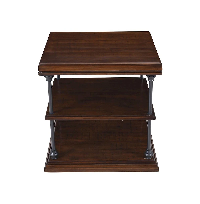Jofran Larson Modern Industrial Square Solid Wood End Table with Storage Shelves