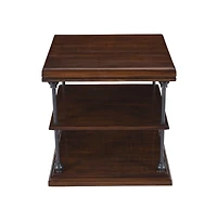 Jofran Larson Modern Industrial Square Solid Wood End Table with Storage Shelves