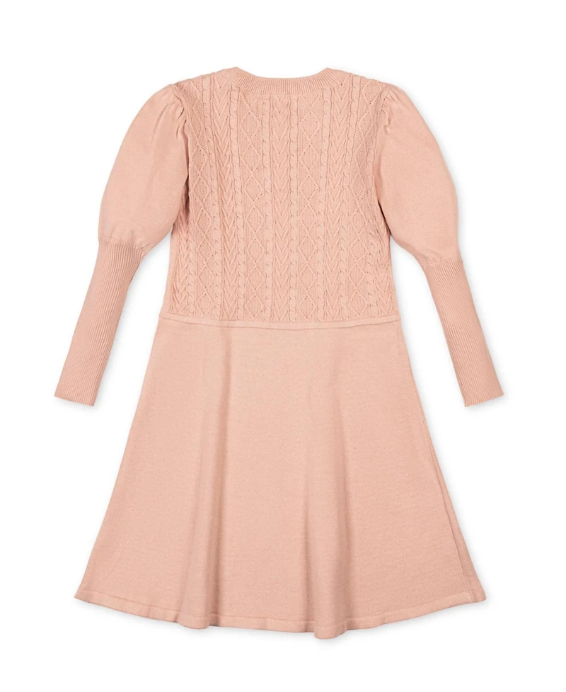 Hope & Henry Girls' 4-16 Long-Sleeve Cable-Knit Puff-Sleeve Sweater Dress