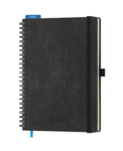 Danrong 18 Month Spiral Bound Academic Planner Vertical Layout Leather Soft Cover With Monthly Tabs Pocket