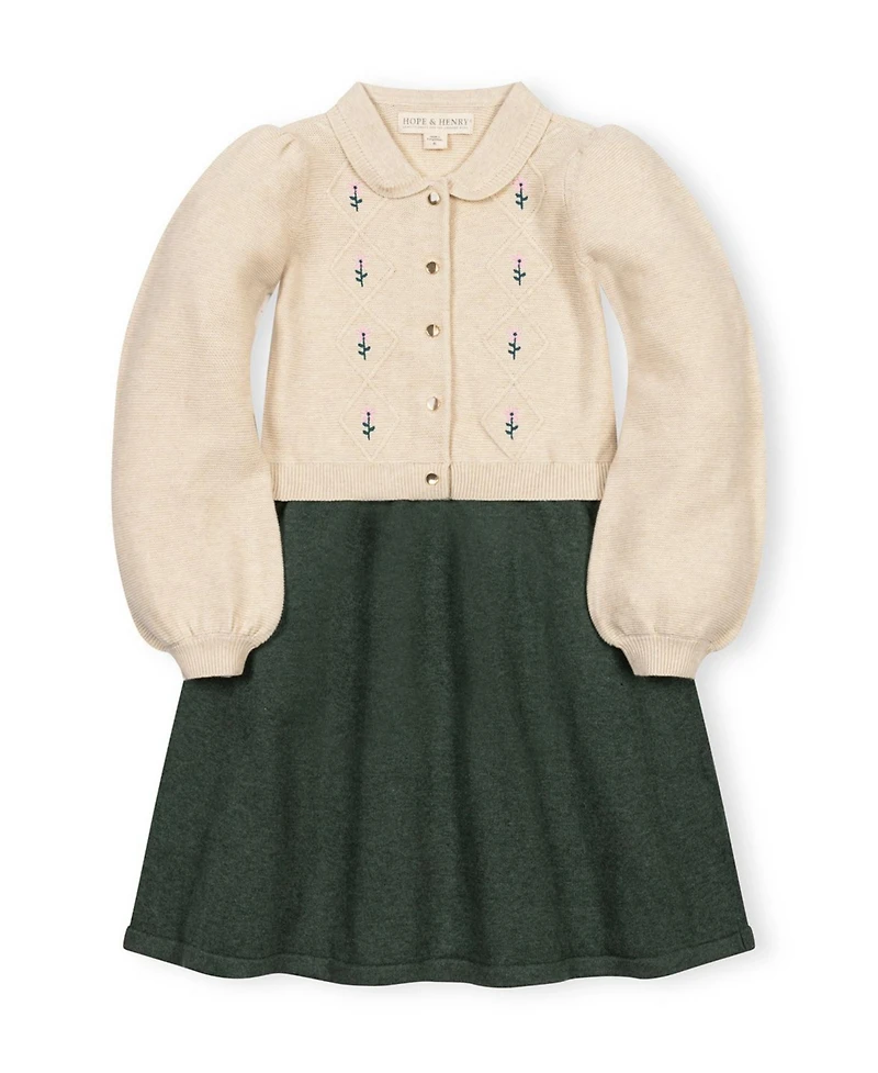 Hope & Henry Toddler Girls and Girls'(2T-5T)Organic Button Front Collared Sweater Dress