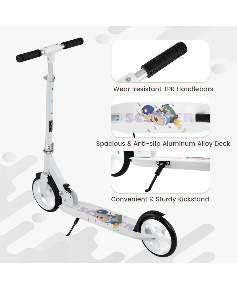 Sugift Folding Aluminum Kick Scooter with Adjustable Height, 220 lb Capacity, Ages 8+