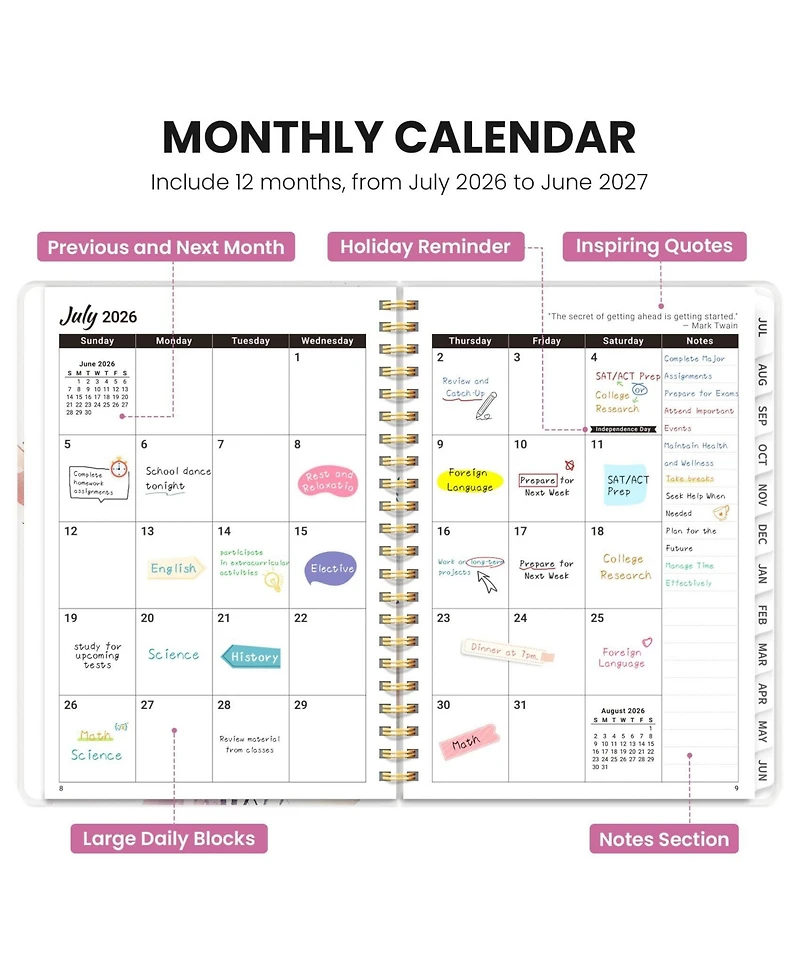 Danrong Academic Planner Monthly Weekly Year Hardcover Organizer For School Office Home