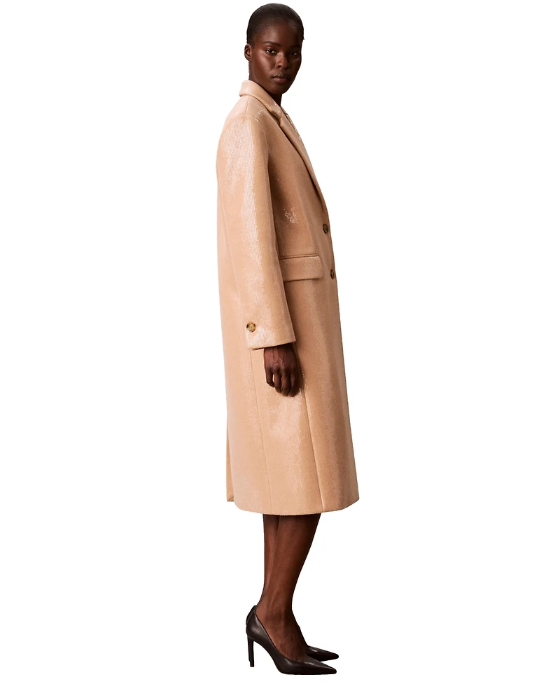 Calvin Klein Women's Two-Button Sequined Overcoat