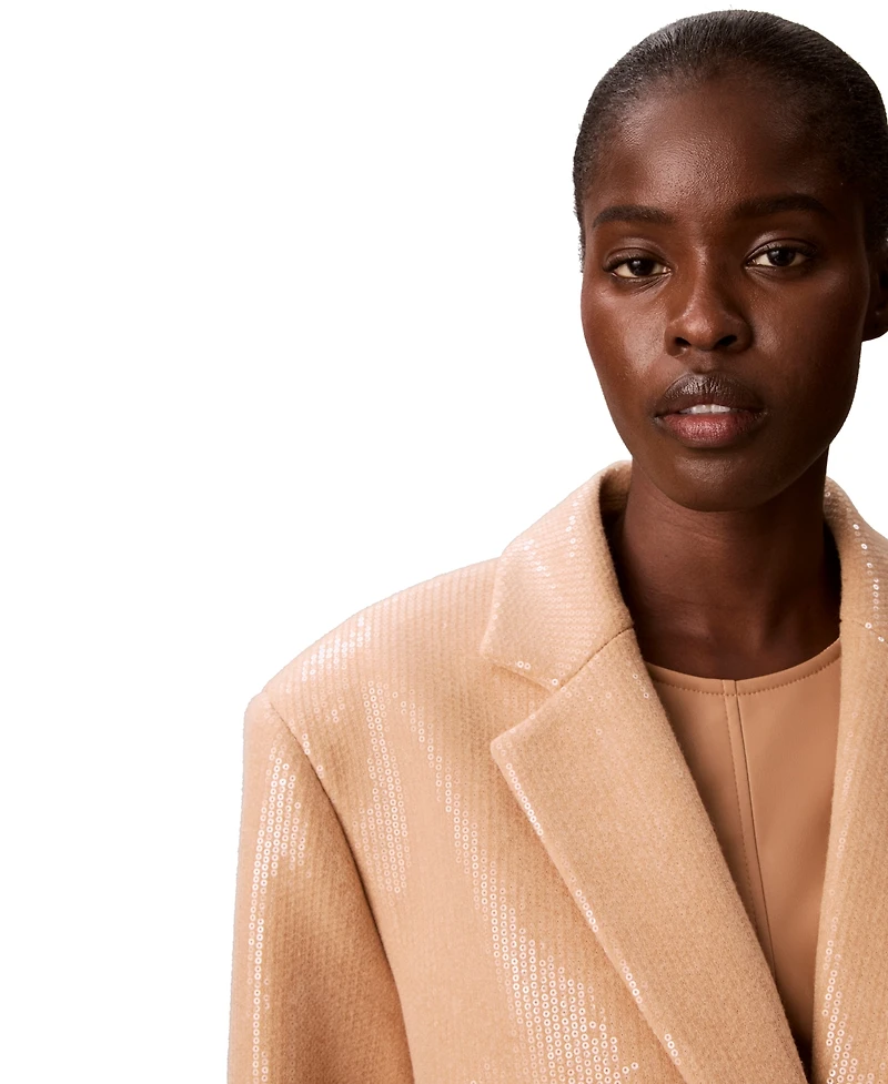 Calvin Klein Women's Two-Button Sequined Overcoat