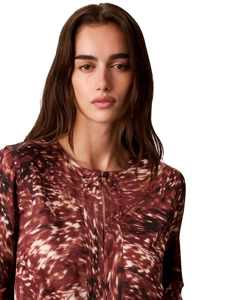 Calvin Klein Women's Long-Sleeve Printed Satin Blouse