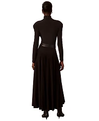 Calvin Klein Women's Belted Long-Sleeve Turtleneck A-Line Dress