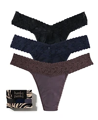 Hanky Panky Supima Cotton-Blend Original Rise Lace-Trim Thong, 3-Pack